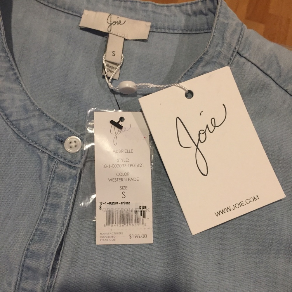 NWT Joie Aubrielle Chambray Top Small Cotton Silk blue - Picture 4 of 7
